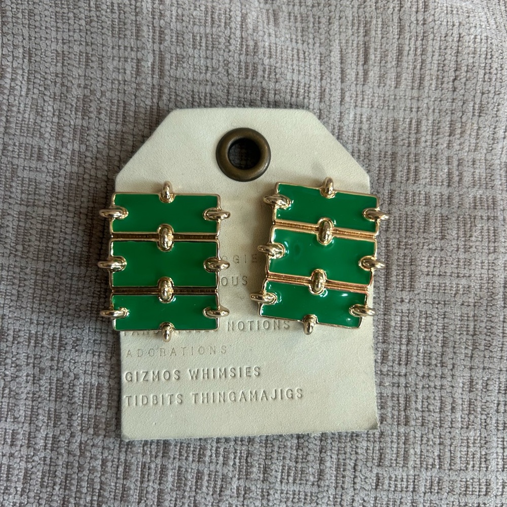 Anthropologie Green and Gold Statement Earrings - Picture 1 of 3